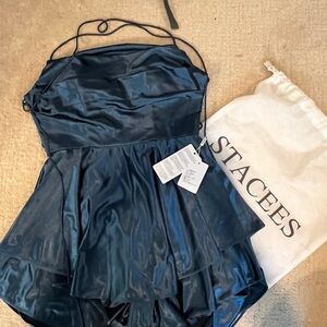 Short mini jumpsuit with cowl neck sleeveless homecoming dress pleated ruffles